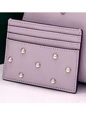 Kate Spade Madison Studded Faux Pearls Small Slim Card Holder, Lilac Moonlight